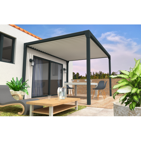 Pérgola Bioclimática BERYL auto suportada - Misto Cinza Antracite/Branco - 3,50x4,00 M - Cilindro com telecomando INTERSUN - 2