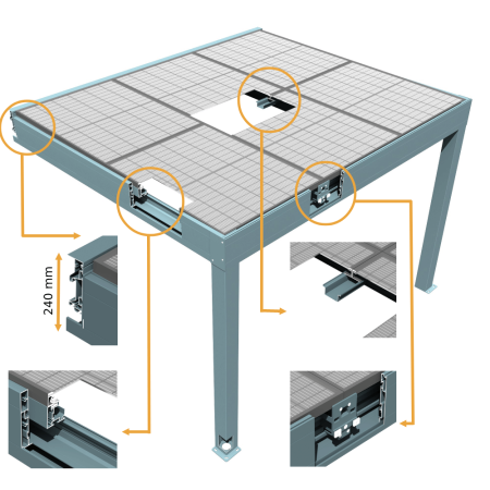 Pérgola solar fotovoltaica Heliolite  4,634x3,543 M - Cinza 3200W Bandeja de cabos incluída INTERSUN - 2